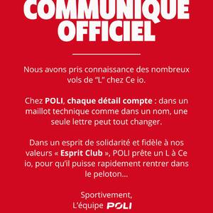 Dans un peloton ou dans un maillot, chaque détail compte. Chez POLI aussi. On prête un L à @celio_benormal pour qu’ils puissent revenir dans la course ! #EspritClub